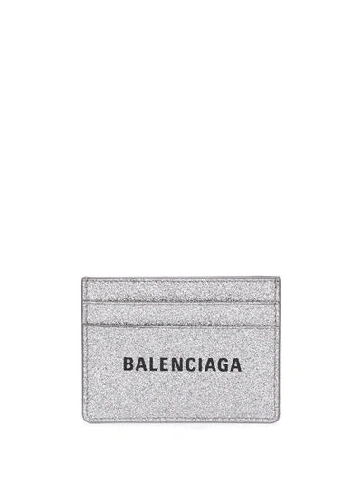 Balenciaga Everyday Glittered Leather Cardholder In Silver