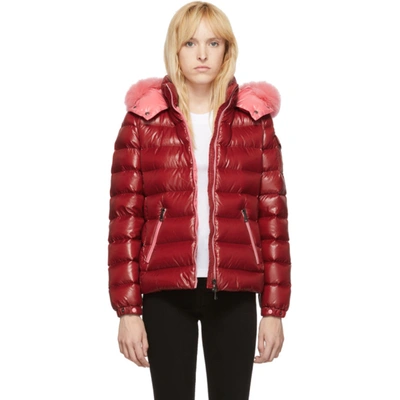 Moncler Badyfur Quilted Down Puffer Jacket With Removable Genuine Fox Fur Trim In Red