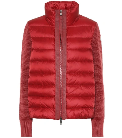 Moncler Quilted Down & Wool Short Cardigan In Red