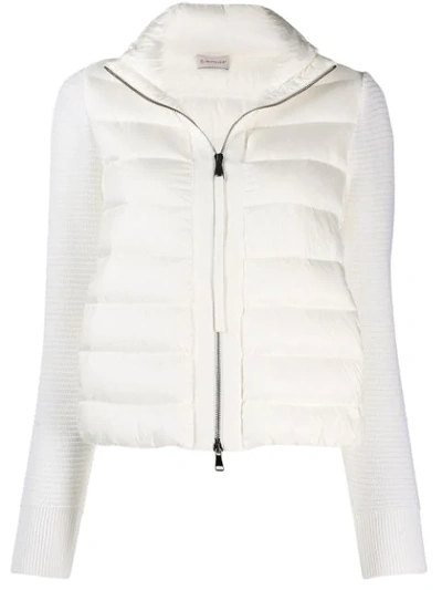 Moncler Quilted Down & Wool Short Cardigan In White