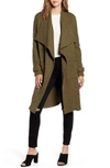 Bb Dakota Revolution Drapey Boucle Trench Coat In Olive Green