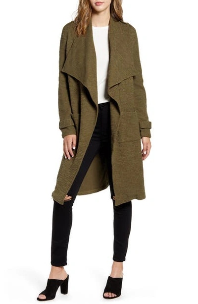 Bb Dakota Revolution Drapey Boucle Trench Coat In Olive Green