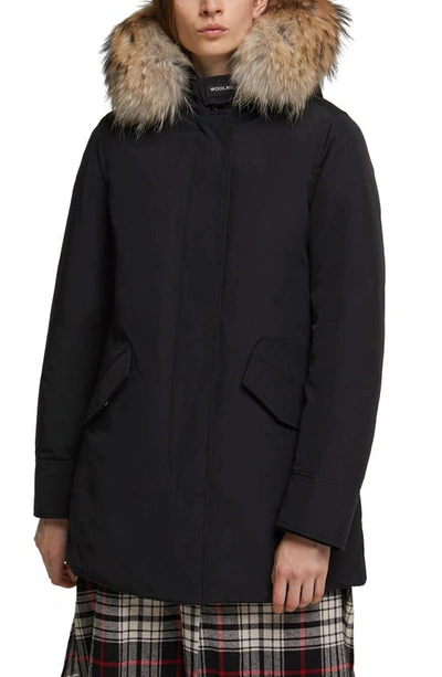 Woolrich Arctic Down Parka With Genuine Coyote Fur Trim In Black