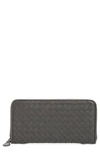 Bottega Veneta Intreccio Zip Around Leather Wallet In Grey