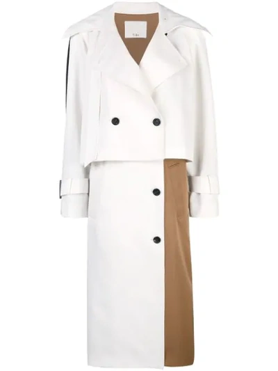Tibi Colorblock Techy Twill Convertible Trench Coat In Ivory