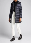 Moncler Hermine Grosgrain Trim Quilted Down Puffer Coat In Navy