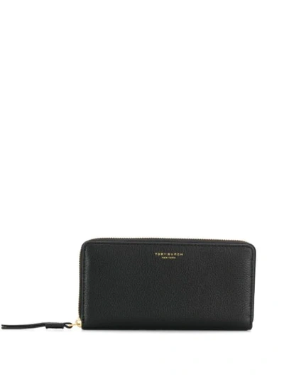 Tory Burch Perry Leather Continental Zip Wallet In Black