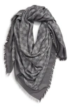 Tory Burch Traveler Logo Jacquard Wool & Silk Scarf In Ashed Gray
