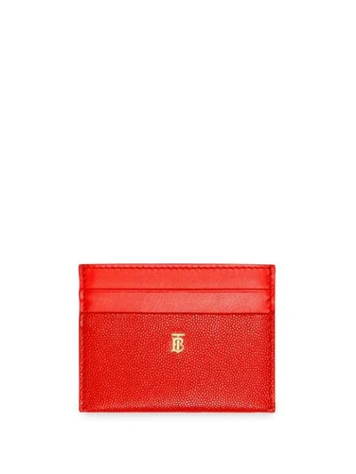 Burberry Monogram Motif Grainy Leather Zip Card Case In Red