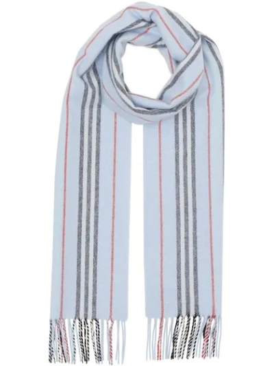 Burberry Small Icon Stripe Cashmere Scarf In Pale Blue