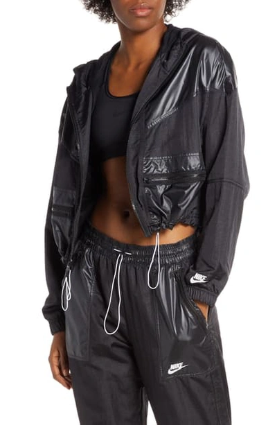 Nike Sportswear Windrunner Cargo Hooded Jacket In Black/ White