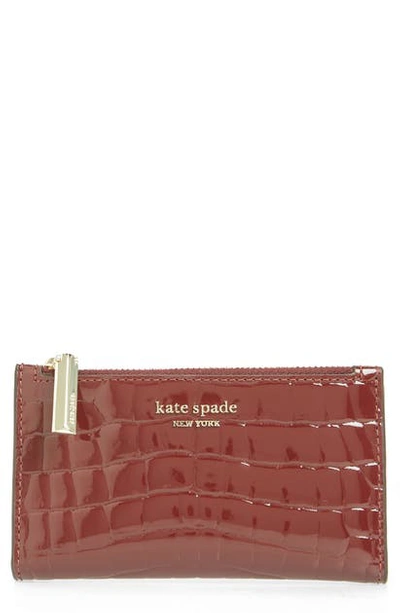 Kate Spade Sylvia Croc Embossed Leather Slim Bifold Wallet - Burgundy In Cherrywood
