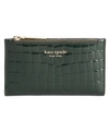 Kate Spade Sylvia Croc Embossed Leather Slim Bifold Wallet - Green In Deep Evergreen/gold