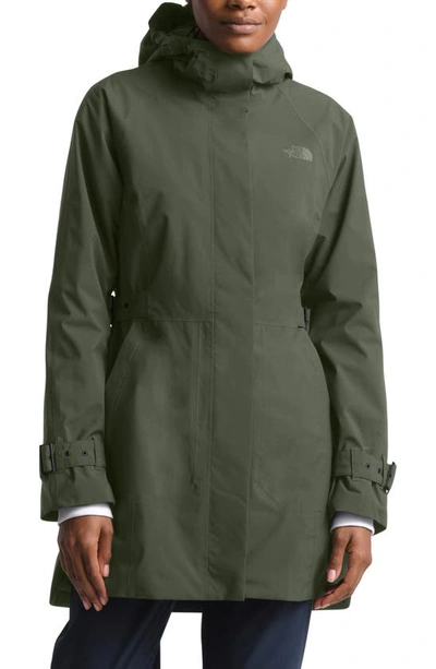 The North Face City Breeze Waterproof Trench Raincoat In New Taupe Green