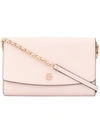 Tory Burch Robinson Croc Embossed Leather Wallet On A Chain In Mineral Pink/gold