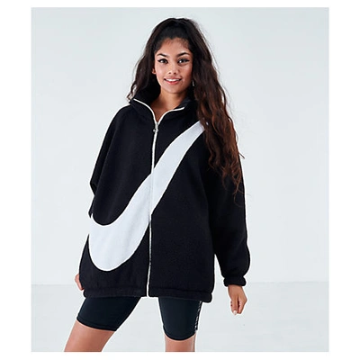 Nike Sportswear Swoosh Reversible Faux Shearling Jacket In Black 