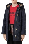 Burberry Roxwell Vintage Check Hood Thermoregulated Quilted Coat In Navy