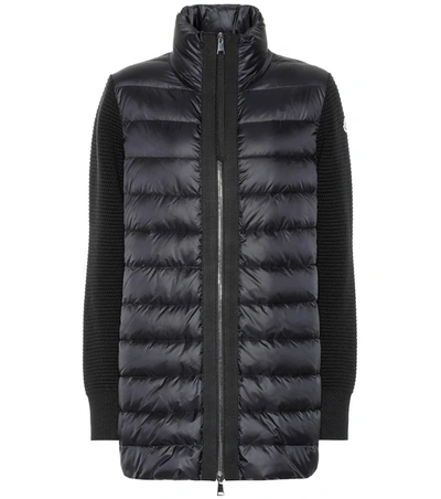 Moncler Quilted Down & Wool Long Cardigan In Black