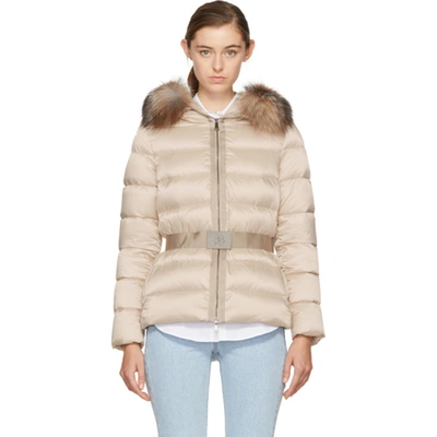 Moncler Tatie Hooded Fur-trim Puffer Jacket In Ivory