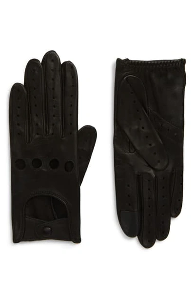 Agnelle Lambskin Leather Driving Gloves In Black