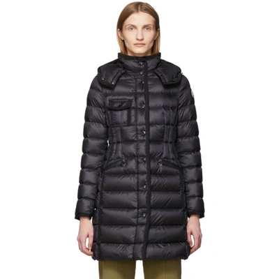 Moncler Hermine Grosgrain Trim Quilted Down Puffer Coat In 999 Black
