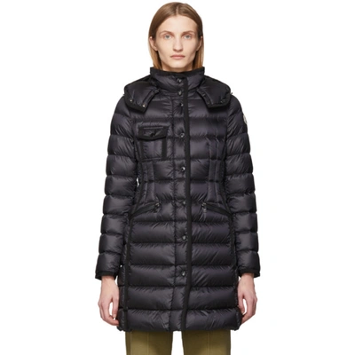 Moncler Hermine Grosgrain Trim Quilted Down Puffer Coat In Black