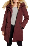 Sam Edelman Faux Fur Trim Down Parka In Burgundy
