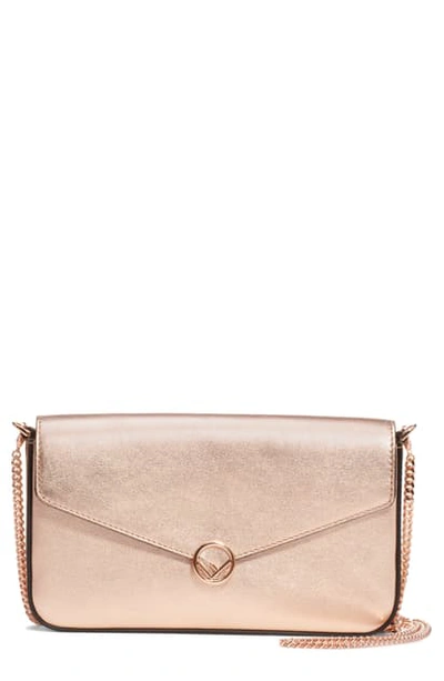 Fendi F Laminate Calf Pouch Crossbody Bag In Copper/ Gold Pink