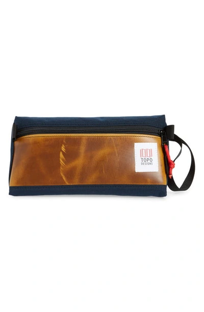 Topo Designs Dopp Kit In Navy/ Brown Leather