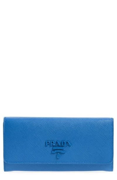 Prada Monochrome Saffiano Leather Wallet In Bluette