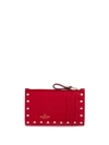 Valentino Garavani Rockstud Leather Zip Card Case In Red