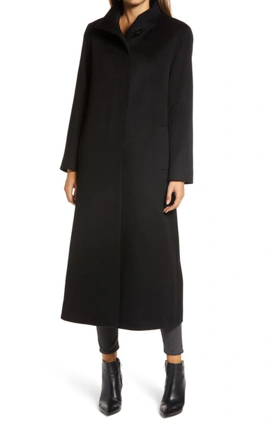 Fleurette Long Stand Collar Cashmere Coat In Black