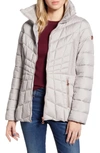 Bernardo Packable Ecoplume Coat In Opal Grey