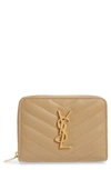Saint Laurent Monogramme Compact Quilted Zip Around Wallet In Gold
