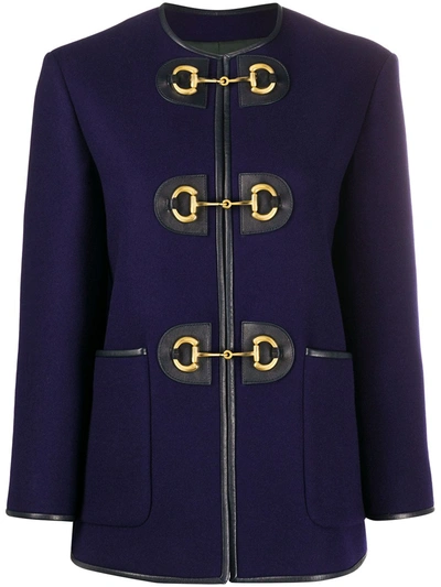 Gucci Horsebit Toggle Wool Blend Military Caban Coat In Purple Blue