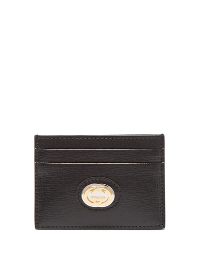 Gucci Logo-plaque Grained-leather Cardholder In Black