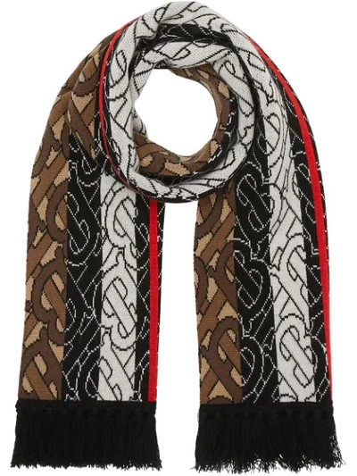Burberry Tricolor Monogram Cashmere Scarf In Bridle Brown