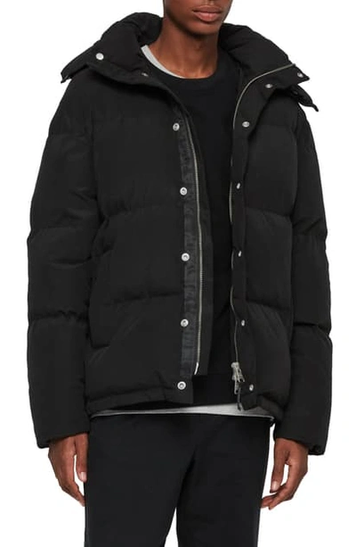 Allsaints Edbury Hooded Puffer Jacket In Black