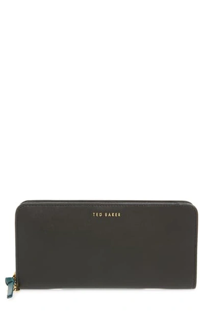 Ted Baker Heloise Smooth Leather Zip Matinee Wallet In Black