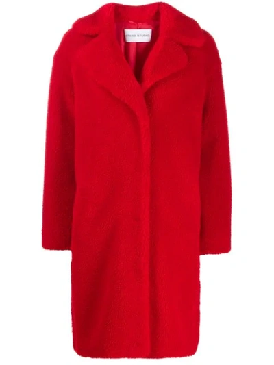 Stand Studio Camille Teddy Faux Fur Cocoon Coat In Red