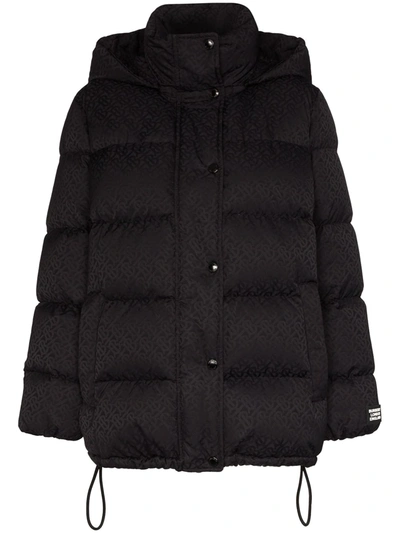 Burberry Sellindge Tb Jacquard Econyl Down Puffer Coat In 黑色