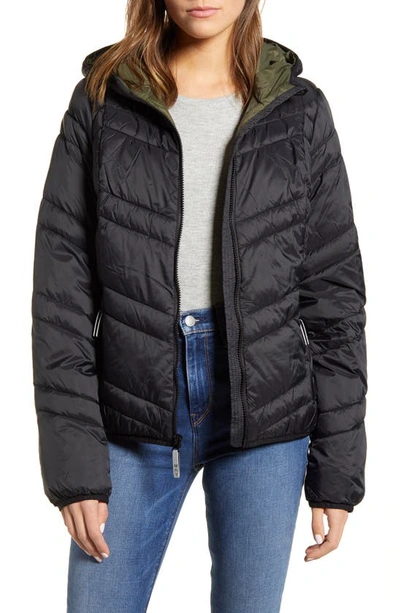 Marc New York Hooded Packable Jacket In Black / Olive