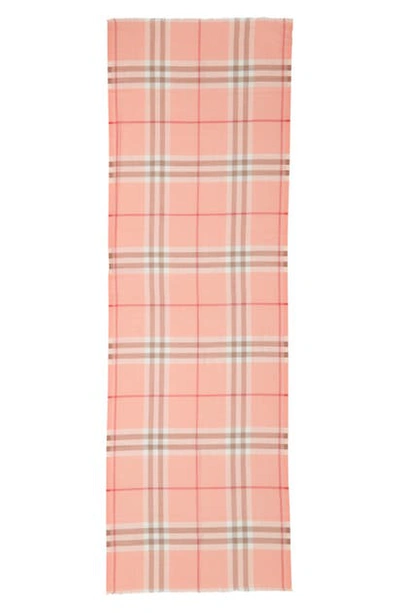 Burberry Giant Check Wool & Silk Gauze Scarf In Pink Peach