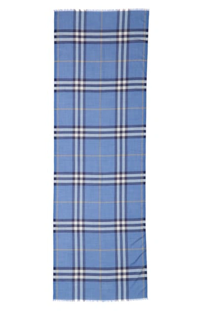 Burberry Giant Check Wool & Silk Gauze Scarf In English Bluebell
