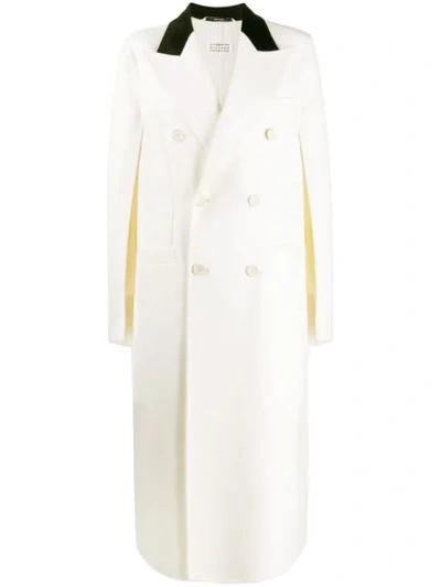 Maison Margiela Double Breasted Wool & Angora Blend Cape Coat In Off White