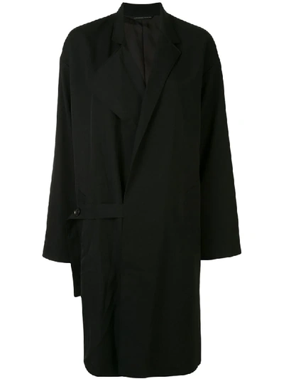 Y's Asymmetrical Lapel Wool Coat In Black