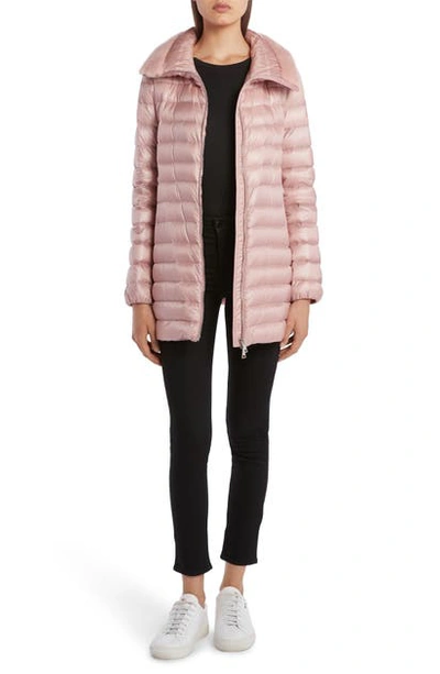 Moncler Soufre Lightweight Down Puffer Coat With Genuine Mink Fur Trim In Pink