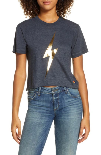 Aviator Nation Bolt Graphic Boyfriend Tee In Charcoal/metallic Gold