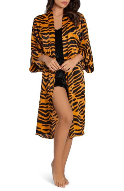 Midnight Bakery Shimmer Satin Tiger Print Duster In Tiger Beat-taupe