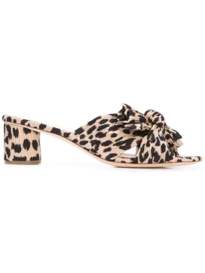 Loeffler Randall Emilia Bow-detailed Leopard-print Plissé-lamé Mules In Brown